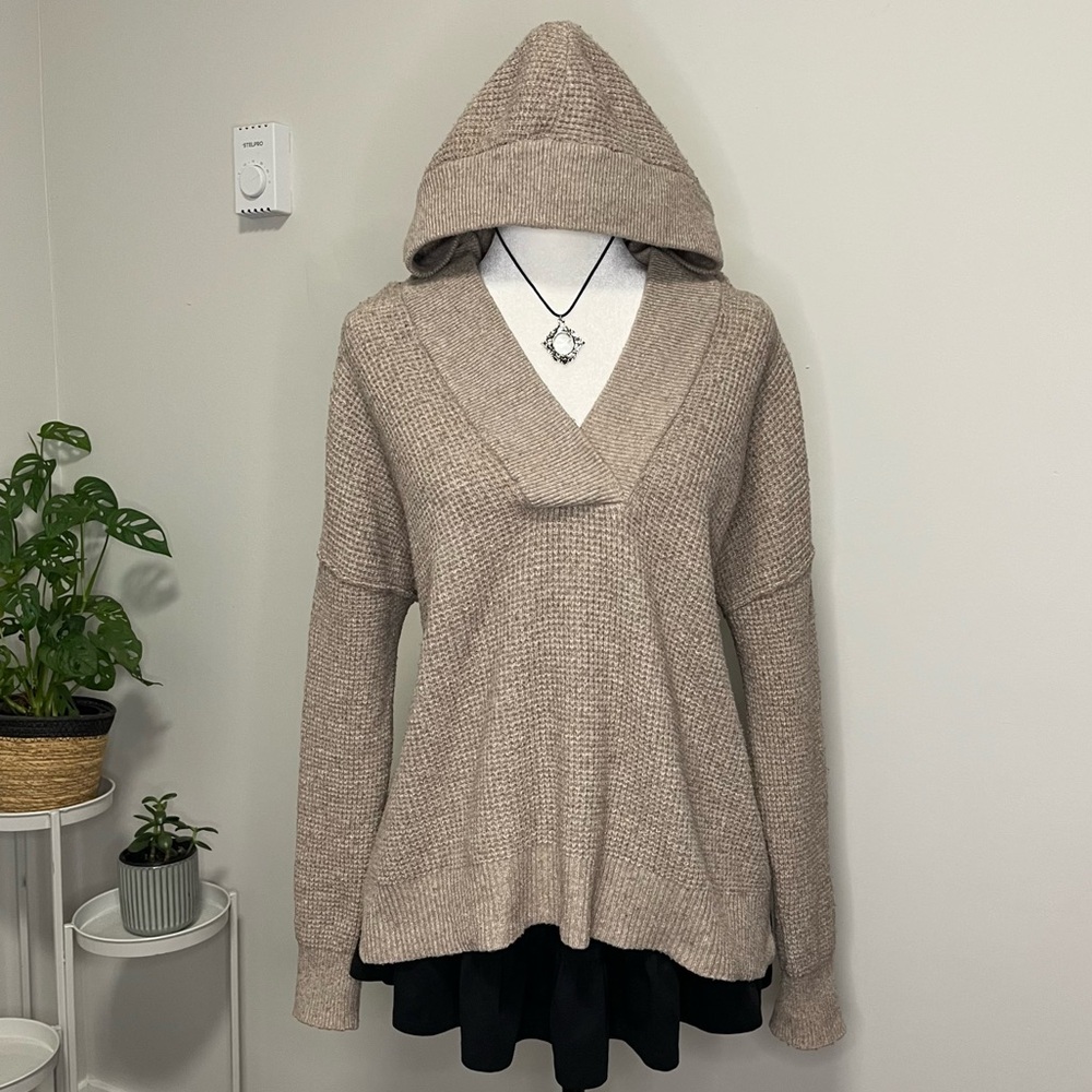 Aerie Cozy Oversized Waffle Knit V-neck Hoodie
